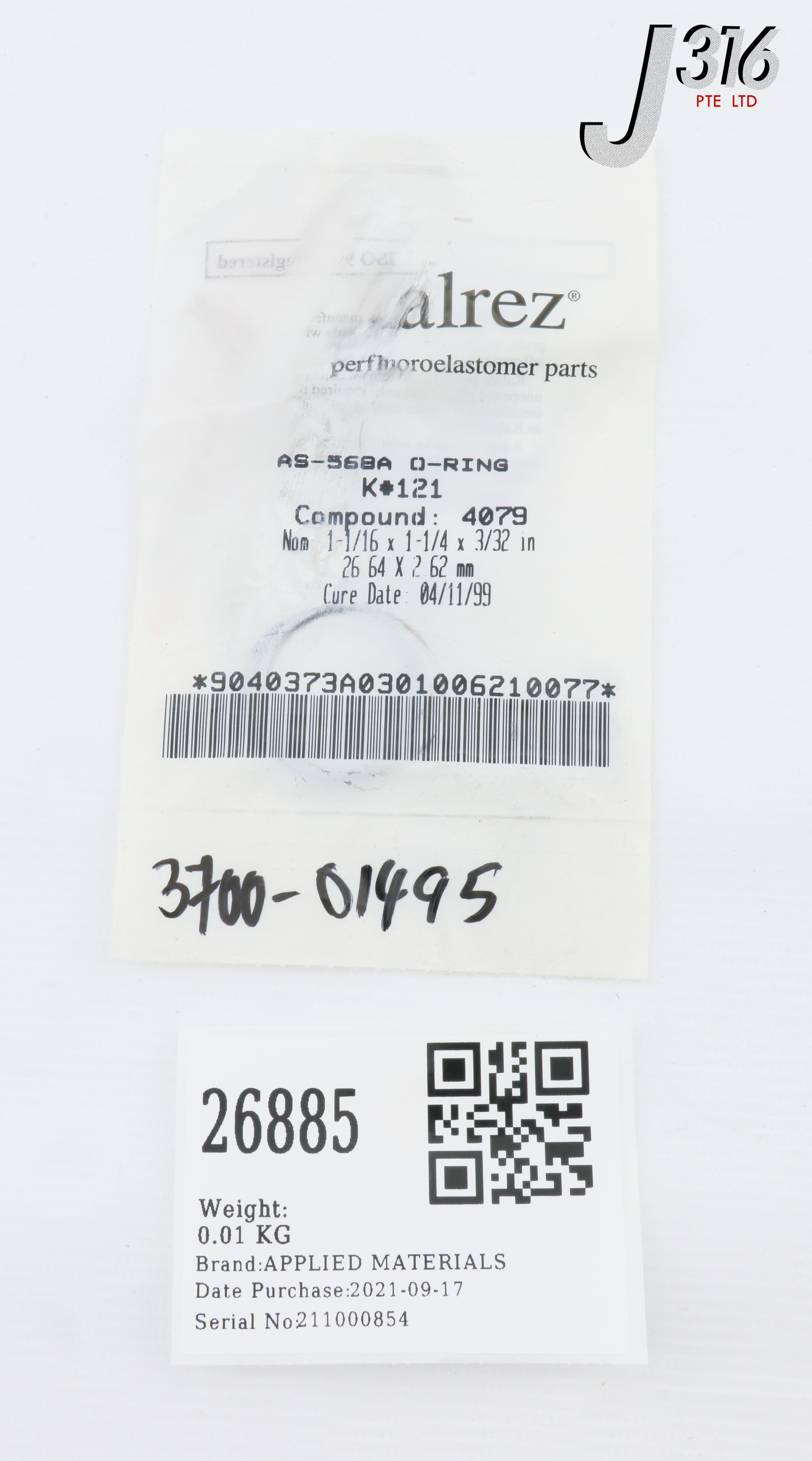 26885 APPLIED MATERIALS ORING ID 1.049 CSD .103 KALREZ 4079 75DU